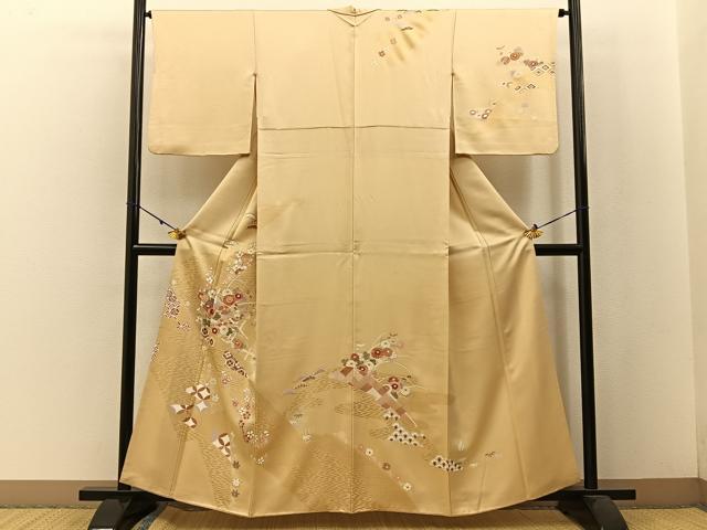 平和屋着物●訪問着　駒刺繍　松竹梅　有職花文　金彩　正絹　逸品　BAAW5167hj