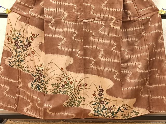 平和屋着物●訪問着　紬地　絞り　秋草文　正絹　逸品　BAAW5180hj_2
