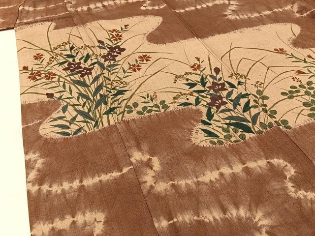 平和屋着物●訪問着　紬地　絞り　秋草文　正絹　逸品　BAAW5180hj_3