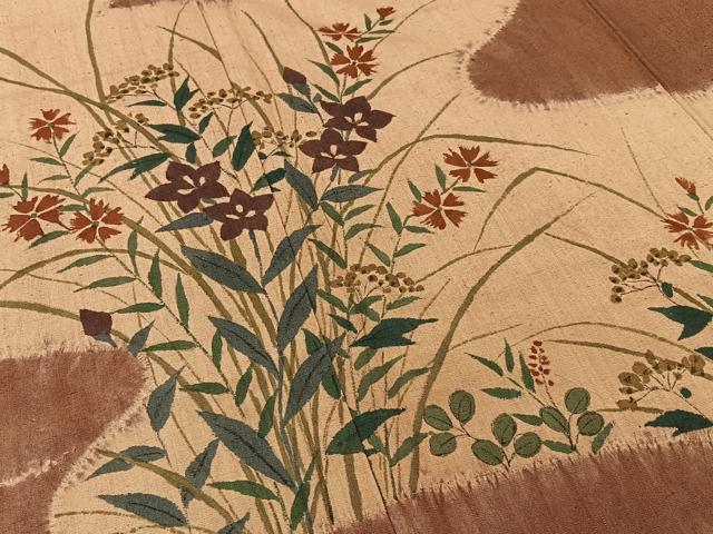 平和屋着物●訪問着　紬地　絞り　秋草文　正絹　逸品　BAAW5180hj_4