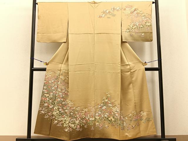 平和屋着物●訪問着　草花文　暈し染め　金彩　正絹　逸品　BAAW5195hj