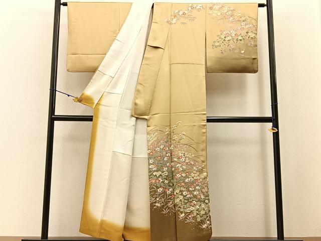 平和屋着物●訪問着　草花文　暈し染め　金彩　正絹　逸品　BAAW5195hj_1