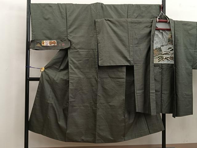 平和屋着物○男性 本場大島紬 アンサンブル 絣文様 証紙付き 正絹 逸品