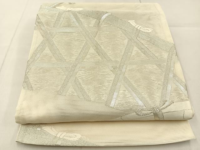 平和屋着物＊夏物　六通柄袋帯　竹垣文　銀糸　正絹　逸品　BAAX6045hj