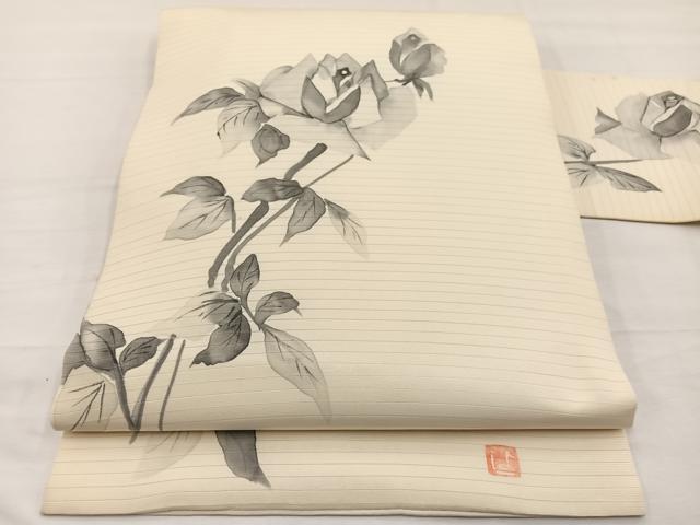 平和屋着物＊夏物　絽塩瀬　九寸名古屋帯　作家物　手描き　薔薇　正絹　逸品　BAAX7826hv 11,544円