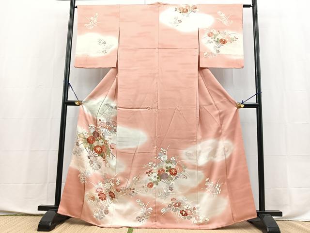 平和屋着物●訪問着 駒刺繍 扇面花文 暈し染め 金銀彩 三越扱い 正絹 逸品 BAAX9878yc