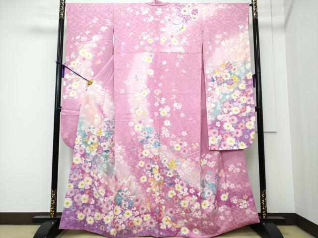 平和屋着物●豪華振袖　駒刺繍　枚花文　金通し地　京都きもの友禅　逸品　CAAI1704vf