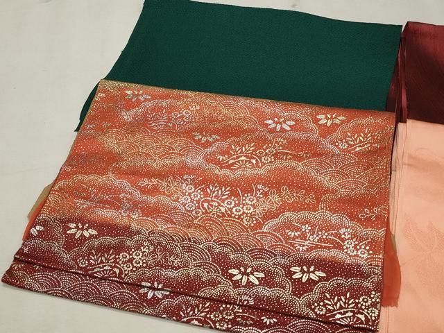 平和屋着物★和装小物　上質な帯揚げ10枚　金通し地　金銀彩　草花文　青海波　南天　未使用あり　逸品　CAAI9926qe 平和屋着物☆和装小物 上質な帯揚げ10枚 金通し地 金銀彩