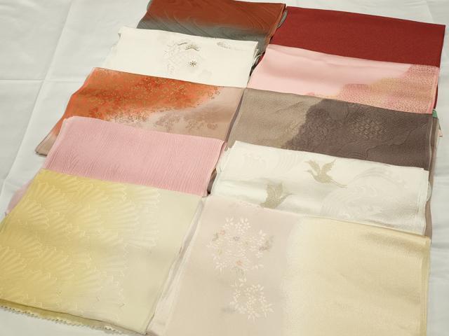 平和屋着物★和装小物　上質な帯揚げ10枚　丹後ちりめん　礼装用　立波飛鶴文　道長　金彩　未使用あり　逸品　CAAI9938qe