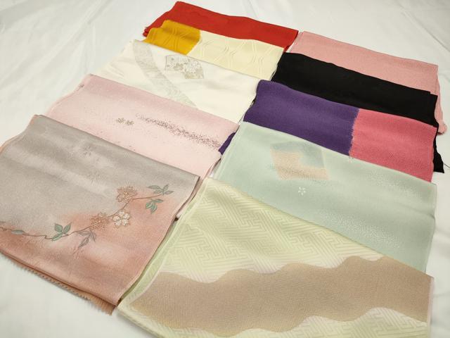 平和屋着物★和装小物　上質な帯揚げ10枚　刺繍　礼装用　丹後ちりめん　金通し地　枝花文　金彩　逸品　CAAI9947qe