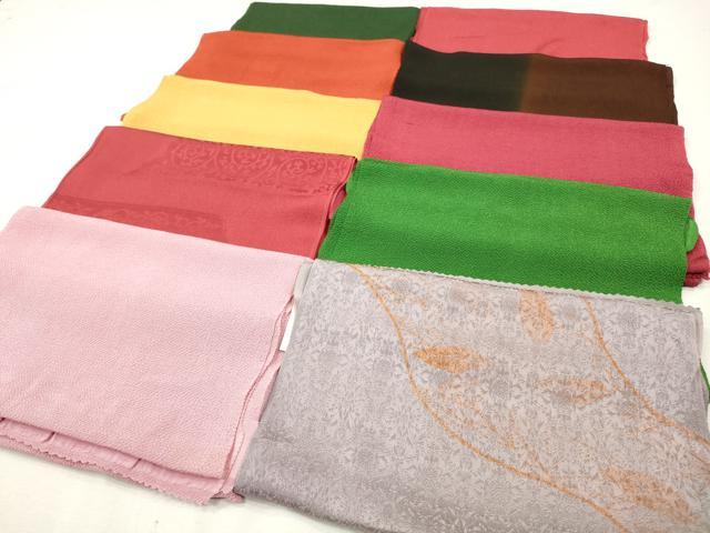 平和屋着物★和装小物　上質な帯揚げ10枚　色無地　縮緬　二色ぼかし　唐草地紋　未使用あり　逸品　CAAI9973qe