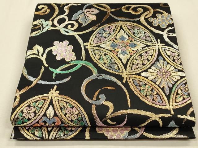 平和屋着物●六通柄袋帯　舞・華隣　黒地　金糸　正絹　逸品　CAAL8212th