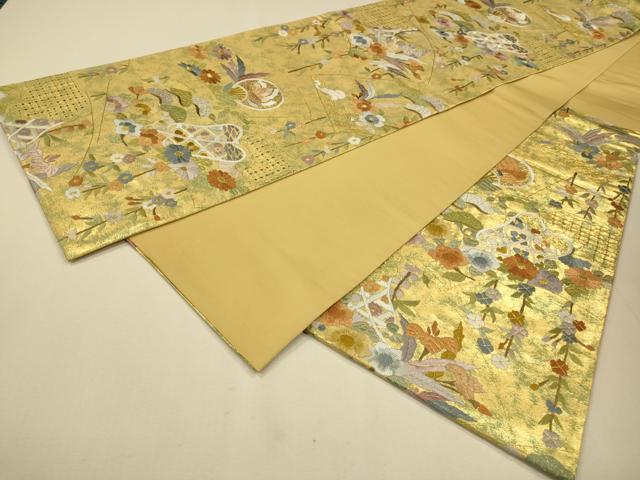 平和屋着物●袋帯　総刺繍　スワトウ刺繍　地紙吉祥草花文　金糸　正絹　逸品　CAAL8223th
