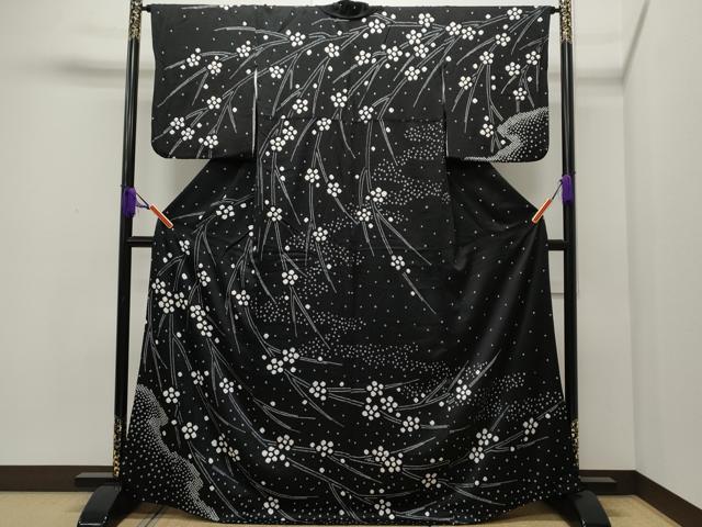 平和屋着物●訪問着　総絞り　枝花文　黒地　正絹　逸品　CAAM7311ut
