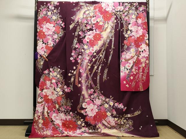 平和屋着物●豪華振袖　刺繍　熨斗草花文　暈し染め　金銀彩　正絹　逸品　CAAM7395ut