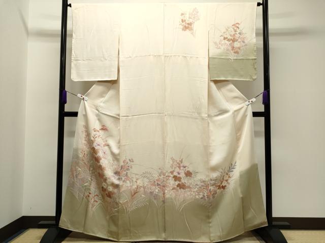 平和屋着物▽訪問着 単衣 螺鈿 枝花文 暈し染め 金彩 正絹 逸品