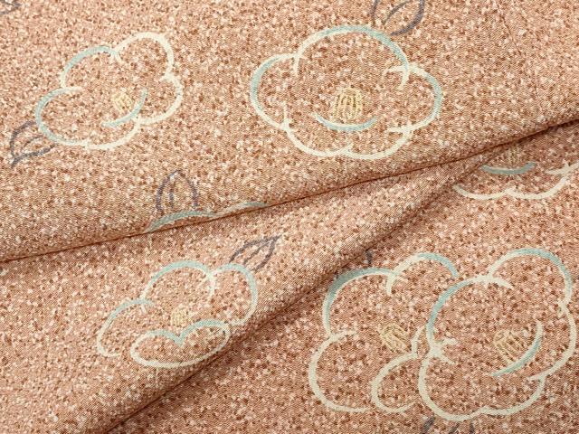 平和屋着物▽上質な小紋　単衣　椿　鬼しぼ縮緬　正絹　逸品　CAAP4386vf