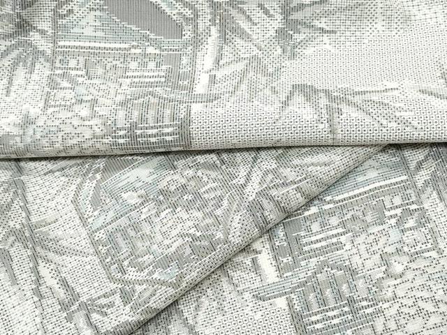 平和屋着物▽本場大島紬　単衣　白大島　120亀甲　風景草花文　正絹　逸品　CAAP4400vf