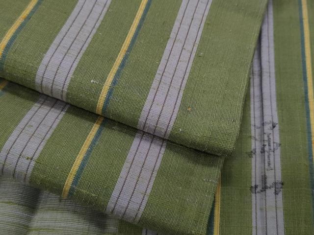 平和屋着物▽絲藝苑　上島洋山　本能州紬　単衣　間道　正絹　逸品　CAAP5509ut