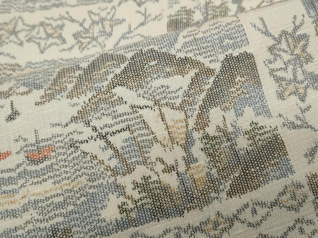 平和屋着物▽上質な紬 単衣 風景文 正絹 逸品 未使用 CAAW1385xi