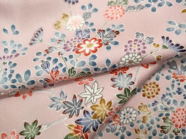 平和屋着物▽上質な小紋　単衣　草花文　正絹　逸品　CAAP5521ut