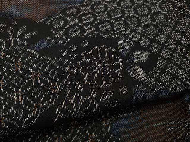 平和屋着物▽上質な紬 単衣 雲重ね七宝花文 正絹 逸品 CAAP5526utの