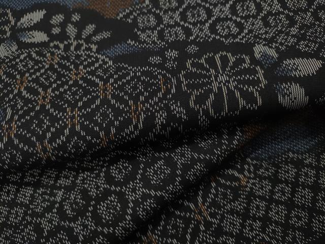 平和屋着物▽上質な紬 単衣 雲重ね七宝花文 正絹 逸品