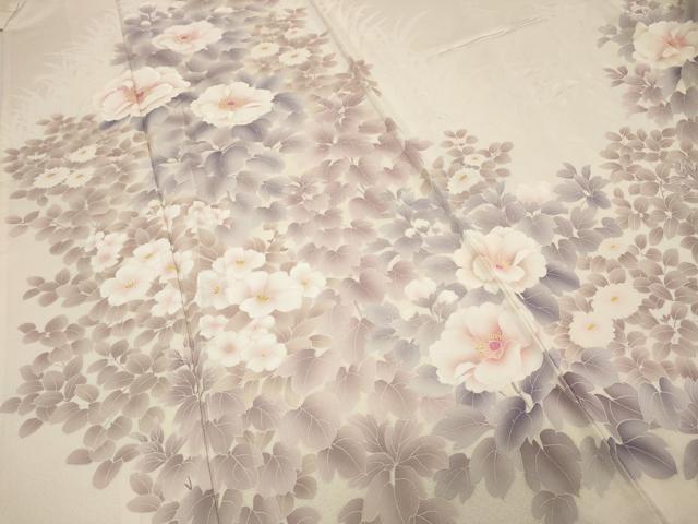 平和屋着物▽訪問着 単衣 刺繍 草花文 正絹 逸品 CAAP5549ut