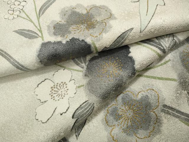 平和屋着物▽上質な小紋　単衣　草花文　金彩　正絹　逸品　CAAP5585ut