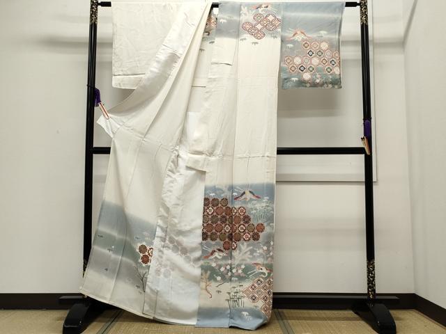 平和屋本店□超希少 東京友禅 久呂田明功 訪問着 青い鳥 松ぼっくり 鬼