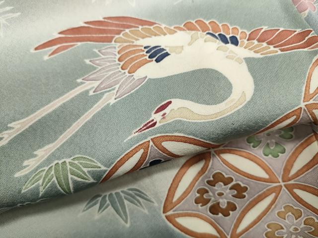 平和屋本店□超希少 東京友禅 久呂田明功 訪問着 青い鳥 松ぼっくり