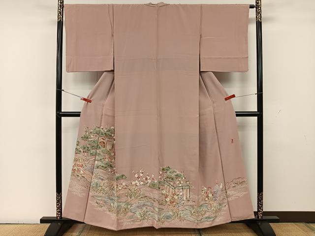 平和屋着物○豪華黒留袖 駒刺繍 吉祥貝桶草花文 金彩 ます