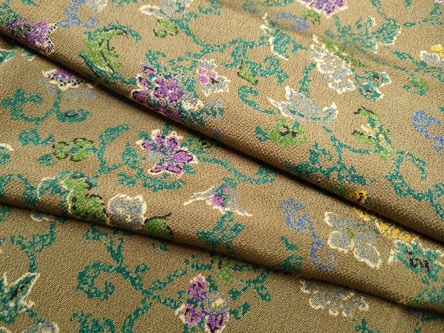 平和屋着物●上質な小紋　型染め　花唐草文　鬼しぼ縮緬　正絹　逸品　CAAP7101hy