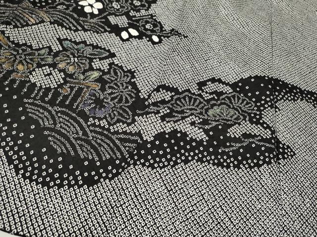 平和屋着物○訪問着 総絞り 流水花文 黒地 金彩 正絹 逸品 DAAQ3163ps
