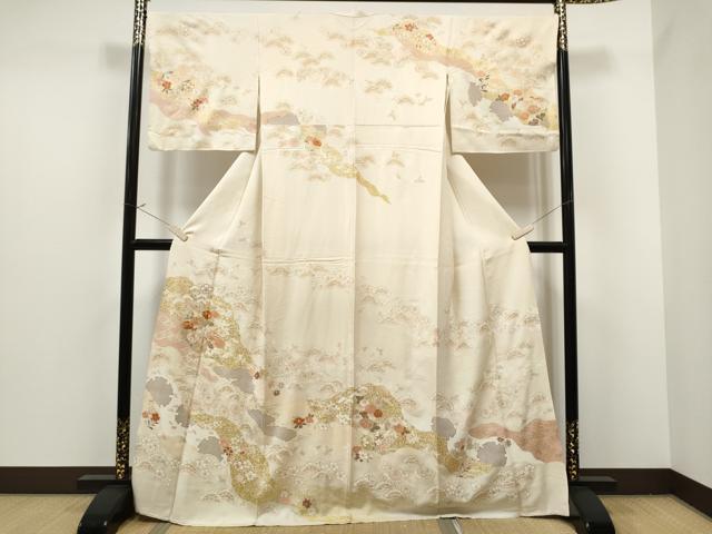 平和屋着物●訪問着　駒刺繍　雪輪草花紋　金彩　正絹　逸品　CAAP7132hy