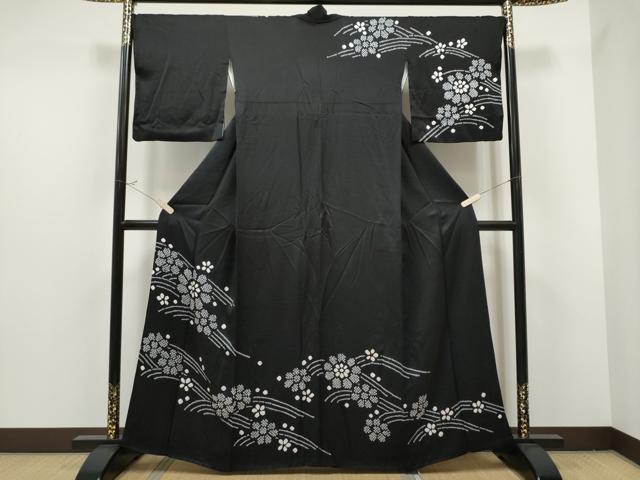 平和屋着物●訪問着　絞り　舞花文　黒地　正絹　逸品　CAAP7134hy