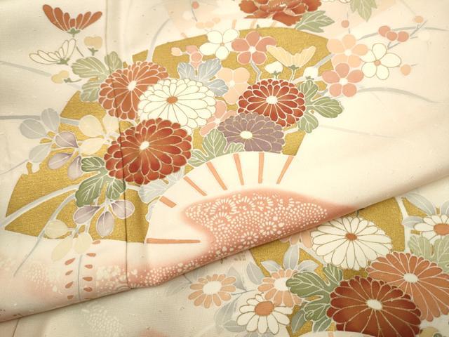 平和屋着物●創業460年・千總　訪問着　扇面流水花文　暈し染め　金彩　正絹　逸品　CAAP7150hy 平和屋着物○創業460年・千總 訪問着 扇面流水花文 暈