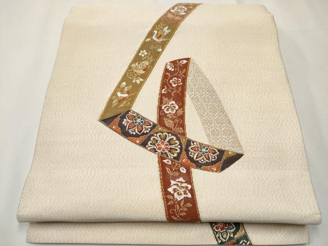 平和屋着物●西陣　河村織物　河村つづれ　六通柄袋帯　手織り　鬘帯鳳凰花文　金糸　正絹　逸品　CAAP7172hy