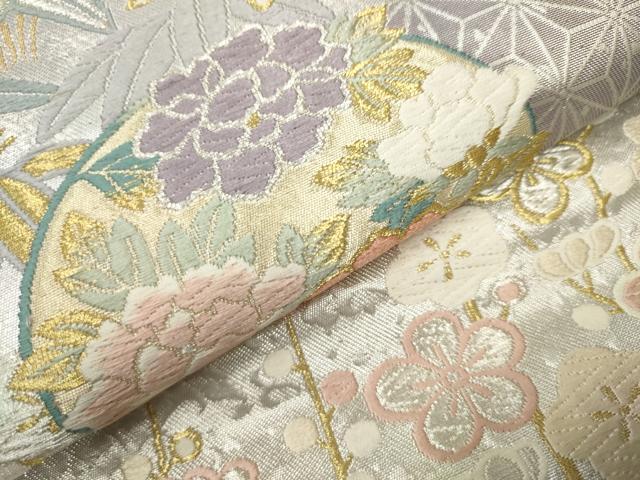 正絹 ✿唐織　花丸文　金銀糸　袋帯 平和屋着物◎六通柄袋帯 唐織 菱天井花丸文 金銀糸 正絹