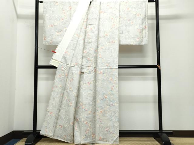 平和屋着物▽上質な紬 単衣 舞花文 正絹 逸品 CAAQ0006vf