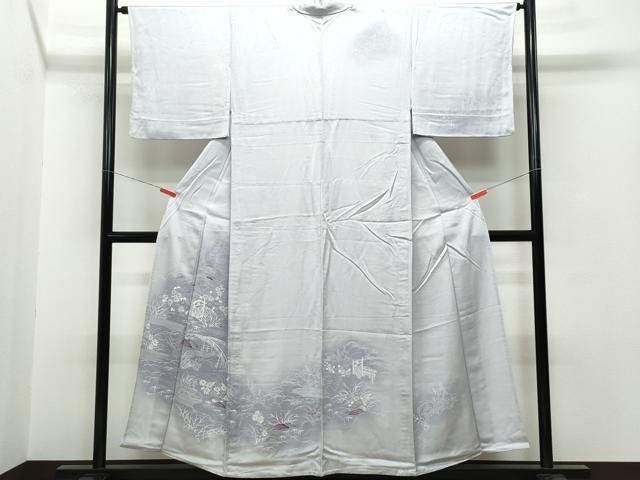 平和屋着物▽訪問着　単衣　風景渡り橋草花文　正絹　逸品　CAAQ0008vf