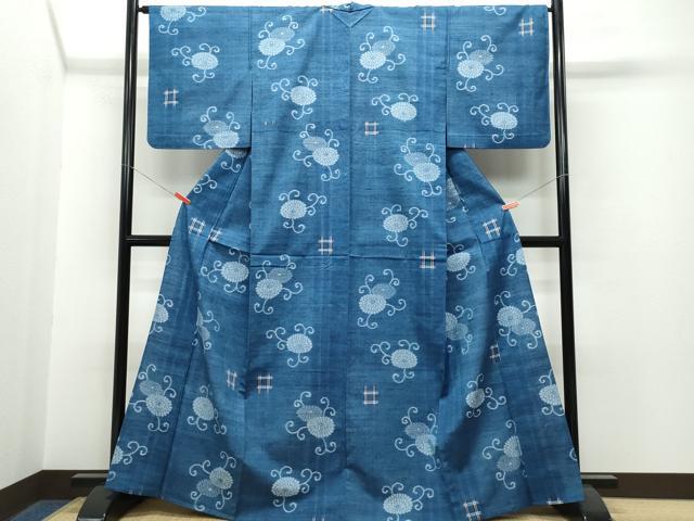 平和屋着物▽上質な紬　単衣　菊唐草文　正絹　逸品　CAAQ0009vf 平和屋着物▽上質な紬 単衣 菊唐草文 正絹 逸品 CAAQ0009vf