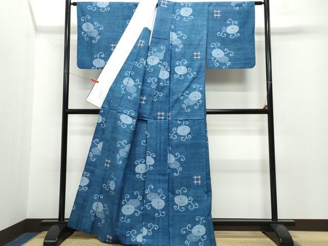 平和屋着物▽上質な紬 単衣 菊唐草文 正絹 逸品 CAAQ0009vf