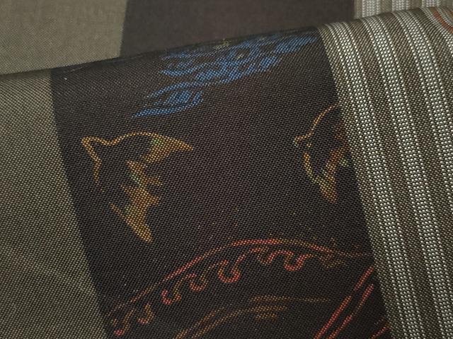 平和屋着物▽上質な紬　単衣　千鳥　立波遠山草木文　正絹　逸品　CAAQ0014vf 平和屋着物▽上質な紬 単衣 千鳥 立波遠山草木文 正絹 逸品