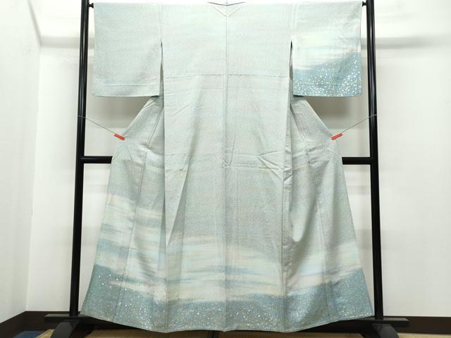 平和屋着物▽訪問着　単衣　刺繍　箔散らし　霞文　金彩　やまと誂製　正絹　逸品　CAAQ0015vf