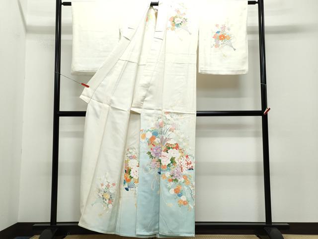 平和屋着物▽訪問着 単衣 総刺繍 草花文 金糸 正絹 逸品 AAAW1593fy