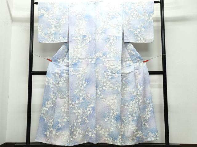 平和屋着物▽上質な小紋 単衣 型染め 枝花文 正絹 逸品