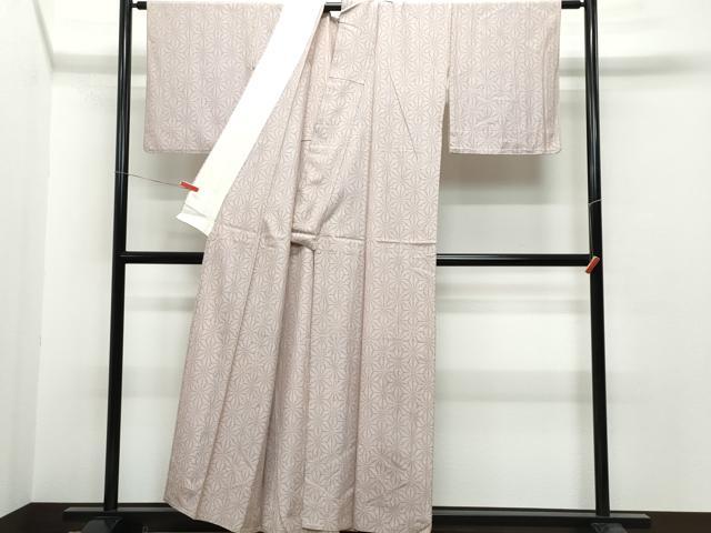 平和屋着物▽上質な紬 単衣 麻の葉文 正絹 逸品 CAAQ0026vf 平和屋