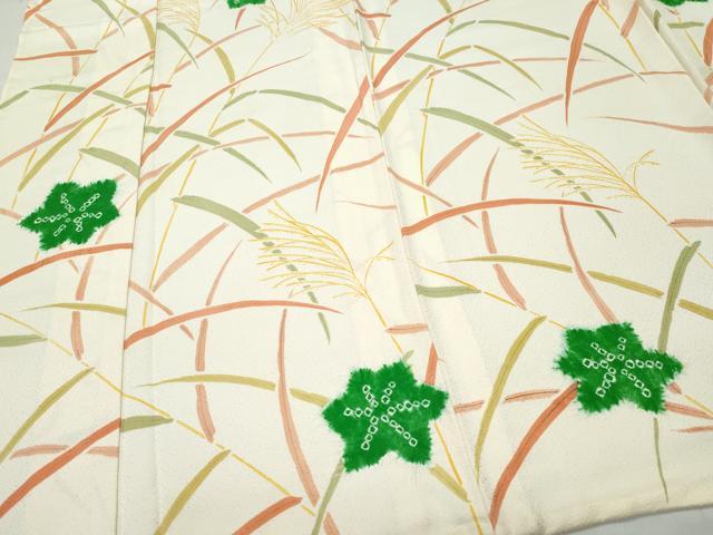 平和屋着物▽上質な小紋 単衣 絞り 草花文 正絹 逸品 CAAQ0061vf 小紋