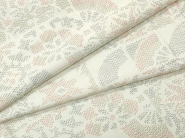 平和屋着物▽上質な紬　単衣　扇面草花文　正絹　逸品　CAAQ0068vf